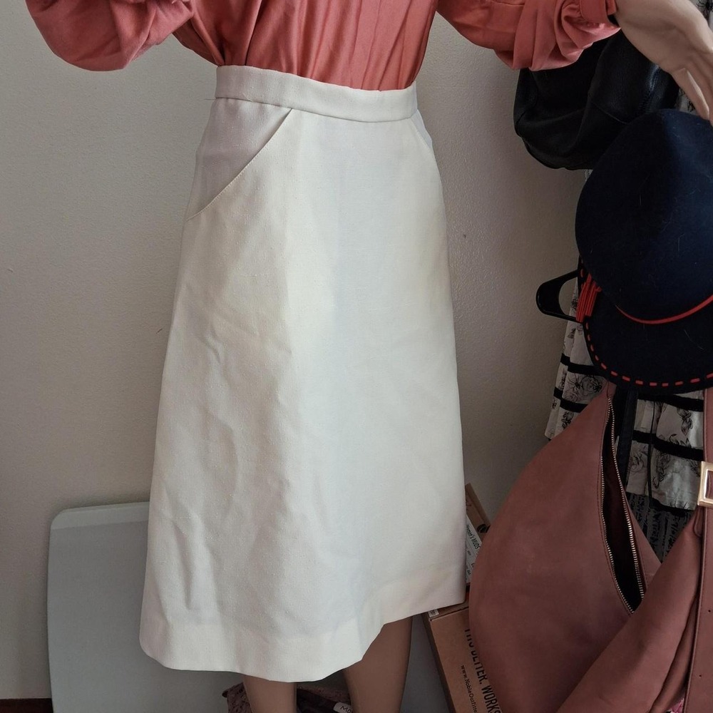 True vintage 70s cream polyester A-line skirt, size XS/S